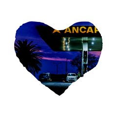 Night Scene Gas Station Building, Montevideo, Uruguay Standard 16  Premium Heart Shape Cushions by dflcprintsclothing