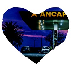 Night Scene Gas Station Building, Montevideo, Uruguay Large 19  Premium Heart Shape Cushions by dflcprintsclothing