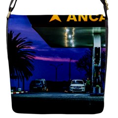 Night Scene Gas Station Building, Montevideo, Uruguay Flap Closure Messenger Bag (s) by dflcprintsclothing