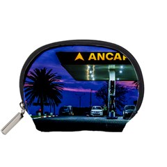 Night Scene Gas Station Building, Montevideo, Uruguay Accessory Pouch (small) by dflcprintsclothing