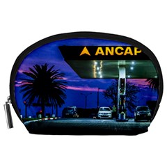 Night Scene Gas Station Building, Montevideo, Uruguay Accessory Pouch (large) by dflcprintsclothing