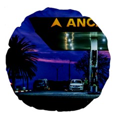 Night Scene Gas Station Building, Montevideo, Uruguay Large 18  Premium Flano Round Cushions by dflcprintsclothing