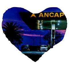 Night Scene Gas Station Building, Montevideo, Uruguay Large 19  Premium Flano Heart Shape Cushions by dflcprintsclothing