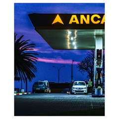 Night Scene Gas Station Building, Montevideo, Uruguay Drawstring Bag (small) by dflcprintsclothing