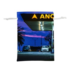 Night Scene Gas Station Building, Montevideo, Uruguay Lightweight Drawstring Pouch (l) by dflcprintsclothing