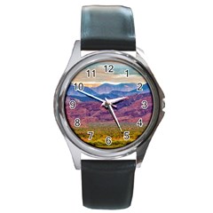 Arid Andean Landscape, La Rioja, Argentina010 Round Metal Watch by dflcprintsclothing