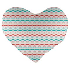 Aqua Coral Waves Large 19  Premium Flano Heart Shape Cushions by CuteKingdom