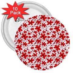 Red Flowers 3  Buttons (10 Pack)  by CuteKingdom