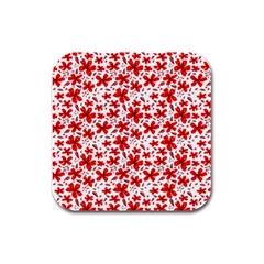 Red Flowers Rubber Square Coaster (4 Pack)  by CuteKingdom