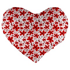 Red Flowers Large 19  Premium Heart Shape Cushions by CuteKingdom