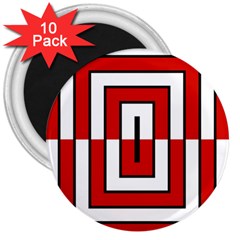 Square Maze Red 3  Magnets (10 Pack)  by tmsartbazaar