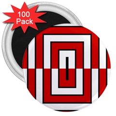 Square Maze Red 3  Magnets (100 Pack) by tmsartbazaar