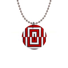 Square Maze Red 1  Button Necklace by tmsartbazaar