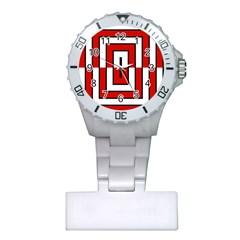 Square Maze Red Plastic Nurses Watch by tmsartbazaar