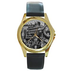 Steam Locomotive, Montevideo, Uruguay Round Gold Metal Watch by dflcprintsclothing