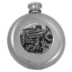 Steam Locomotive, Montevideo, Uruguay Round Hip Flask (5 Oz) by dflcprintsclothing