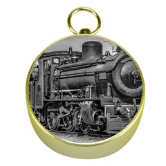 Steam Locomotive, Montevideo, Uruguay Gold Compasses by dflcprintsclothing