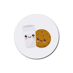 Milk And Cookie Rubber Round Coaster (4 Pack)  by CuteKingdom