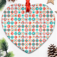 Aqua Coral Circles Heart Ornament (two Sides) by CuteKingdom