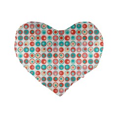 Aqua Coral Circles Standard 16  Premium Heart Shape Cushions by CuteKingdom