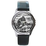 Fitz Roy And Poincenot Mountains, Patagonia Argentina Round Metal Watch Front