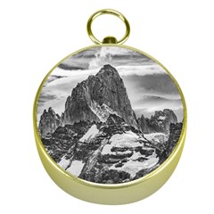 Fitz Roy And Poincenot Mountains, Patagonia Argentina Gold Compasses by dflcprintsclothing