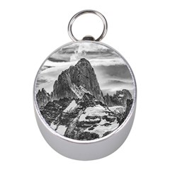 Fitz Roy And Poincenot Mountains, Patagonia Argentina Mini Silver Compasses by dflcprintsclothing