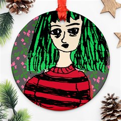 Freddy Girl Wall Grey Round Ornament (two Sides)