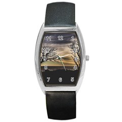 Coastal Sunset Scene At Montevideo City, Uruguay Barrel Style Metal Watch by dflcprintsclothing