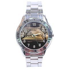 Coastal Sunset Scene At Montevideo City, Uruguay Stainless Steel Analogue Watch by dflcprintsclothing