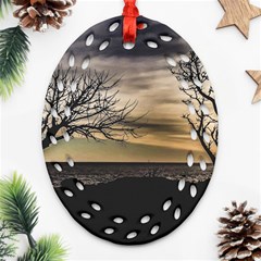 Coastal Sunset Scene At Montevideo City, Uruguay Ornament (oval Filigree) by dflcprintsclothing