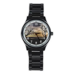 Coastal Sunset Scene At Montevideo City, Uruguay Stainless Steel Round Watch by dflcprintsclothing