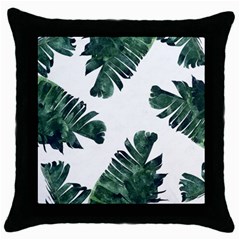 Green Banana Leaves Throw Pillow Case (black) by goljakoff