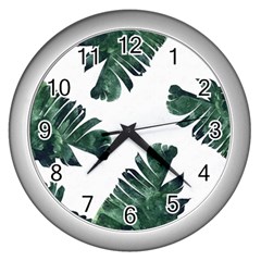 Green Banana Leaves Wall Clock (silver) by goljakoff