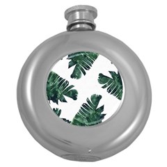 Green Banana Leaves Round Hip Flask (5 Oz) by goljakoff