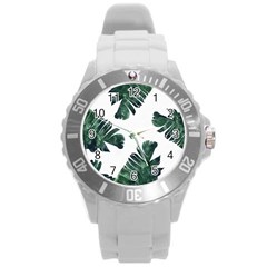 Green Banana Leaves Round Plastic Sport Watch (l) by goljakoff