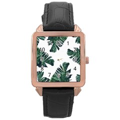 Green Banana Leaves Rose Gold Leather Watch  by goljakoff