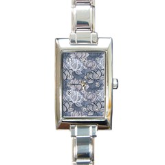 Art Deco Blue And Grey Lotus Flower Leaves Floral Japanese Hand Drawn Lily Rectangle Italian Charm Watch by DigitalArsiart