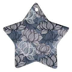 Art Deco Blue And Grey Lotus Flower Leaves Floral Japanese Hand Drawn Lily Ornament (star) by DigitalArsiart