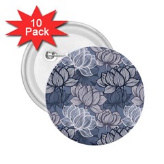 Art Deco Blue And Grey Lotus Flower Leaves Floral Japanese Hand Drawn Lily 2 25  Buttons (10 Pack)  by DigitalArsiart