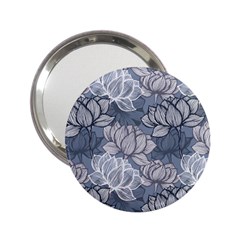 Art Deco Blue And Grey Lotus Flower Leaves Floral Japanese Hand Drawn Lily 2 25  Handbag Mirrors by DigitalArsiart