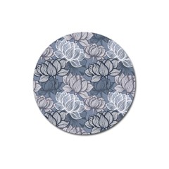 Art Deco Blue And Grey Lotus Flower Leaves Floral Japanese Hand Drawn Lily Magnet 3  (round) by DigitalArsiart