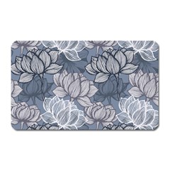 Art Deco Blue And Grey Lotus Flower Leaves Floral Japanese Hand Drawn Lily Magnet (rectangular) by DigitalArsiart