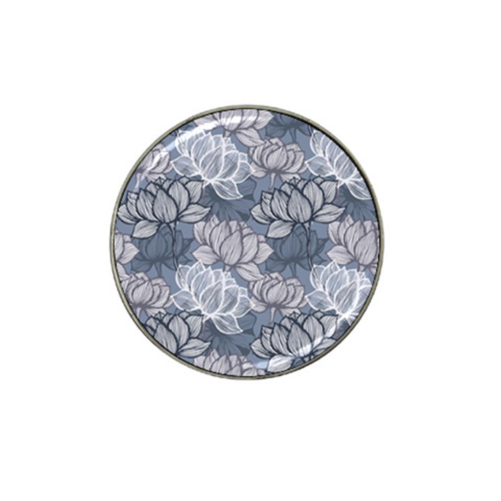 Art deco Blue and grey lotus Flower Leaves Floral Japanese hand drawn lily Hat Clip Ball Marker (10 pack)