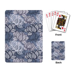 Art Deco Blue And Grey Lotus Flower Leaves Floral Japanese Hand Drawn Lily Playing Cards Single Design (rectangle) by DigitalArsiart