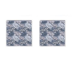 Art Deco Blue And Grey Lotus Flower Leaves Floral Japanese Hand Drawn Lily Cufflinks (square) by DigitalArsiart