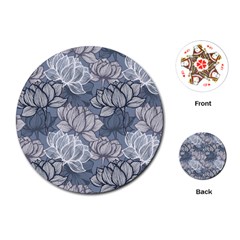 Art Deco Blue And Grey Lotus Flower Leaves Floral Japanese Hand Drawn Lily Playing Cards Single Design (round) by DigitalArsiart