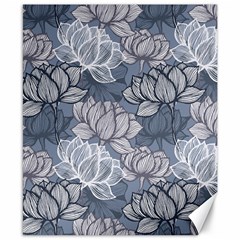 Art Deco Blue And Grey Lotus Flower Leaves Floral Japanese Hand Drawn Lily Canvas 8  X 10  by DigitalArsiart