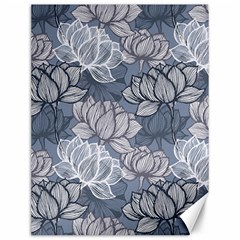 Art Deco Blue And Grey Lotus Flower Leaves Floral Japanese Hand Drawn Lily Canvas 12  X 16  by DigitalArsiart