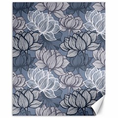 Art Deco Blue And Grey Lotus Flower Leaves Floral Japanese Hand Drawn Lily Canvas 16  X 20  by DigitalArsiart